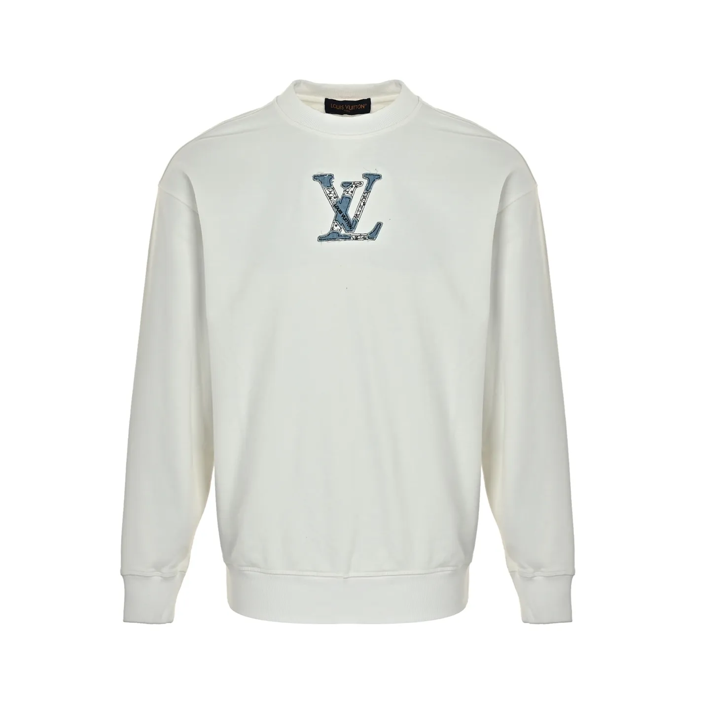 Louis Vuitton/Louis Vuitton denim patch letter embroidered crew neck sweatshirt
